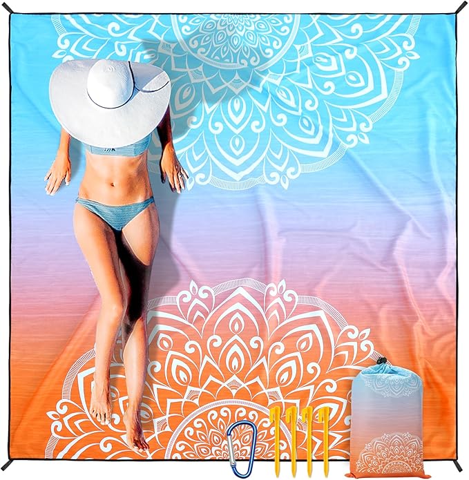 AISPARKY Beach Blanket Waterproof Sandproof, Oversized Large Beach Mat 79" X 83"/120"x108" for 1-8 Adults, Quick Drying&Compact&Lightweight, Picnic Mat Vacation Essentials for Beach Camping Travel