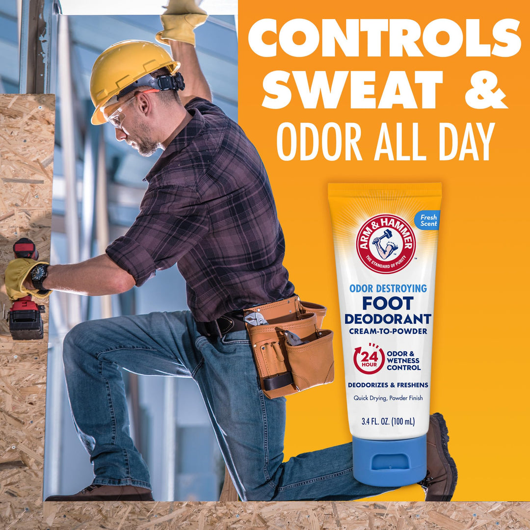 Arm & Hammer Cream to Powder Foot Deodorant, 24 Hour Protection Odor & Wetness Protection, Effective and Long Lasting Antiperspirant, Apply as Cream Dries to Powder
