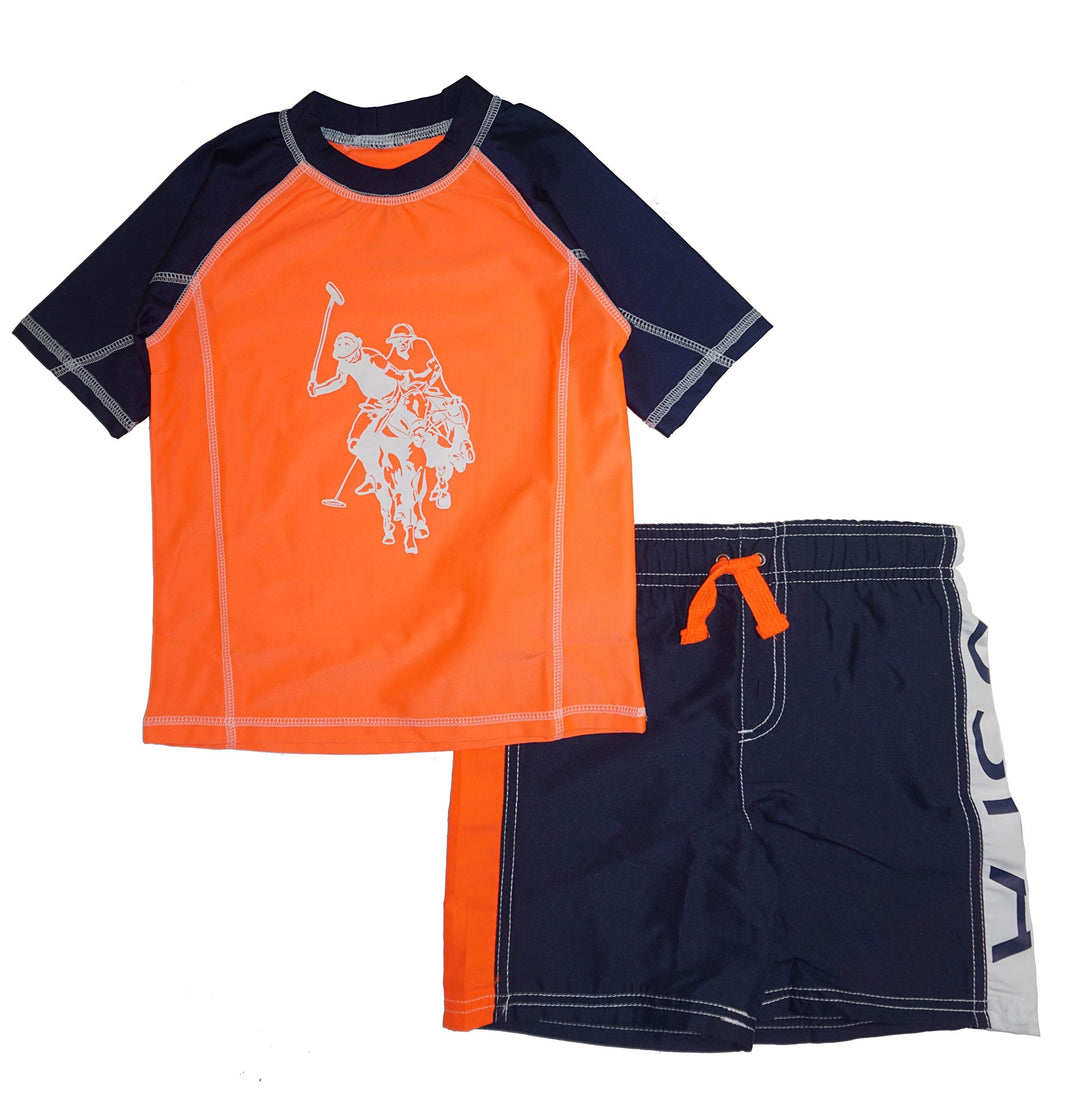 U.S. Polo Assn. Boys' 2-Piece Swimsuit Trunk and Rashguard Orange