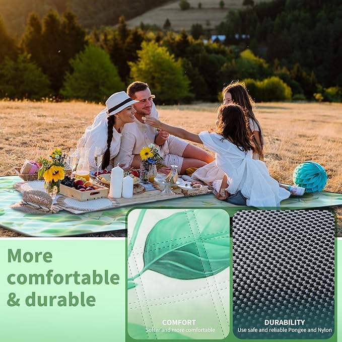 ANJ Outdoors (2025 Upgrade) Extra Large Waterproof Picnic Blankets | Foldable Sandproof Beach Blanket N Outdoor Blanket | 5-Layer Machine Washable Soft Picnic Mat for Camping, Grass, Park N Stadium