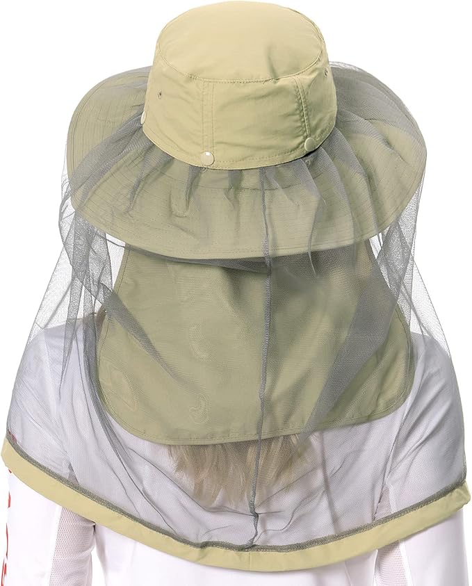 BASSDASH UPF 50+ Mosquito Sun Hat with Hidden Head Net and Neck Flap for Men Women Outdoor Fishing Hiking Camping FH16