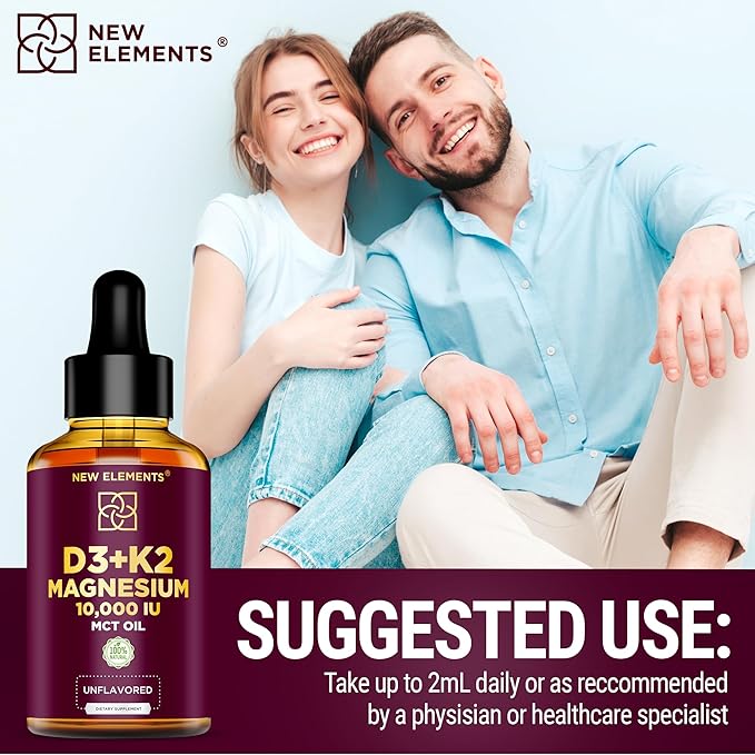 Liquid Vitamin D3 K2 10000IU with Magnesium Glycinate 5mg | VIT D3 K2 Drops for Adults | Mk7 Vitamin K2 100mcg | Vitamin D3 + K2 Supplement for Men & Women | Gluten Free | Non-GMO