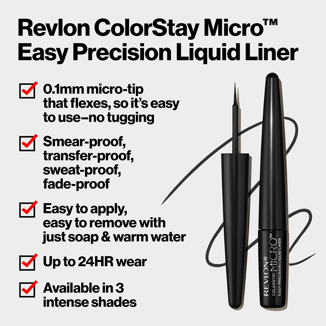 REVLON ColorStay Micro Easy Precision Liquid Eyeliner, Waterproof, Smudgeproof, Longwearing with Felt Tip Applicator, 301 Blackout, 0.057 fl oz
