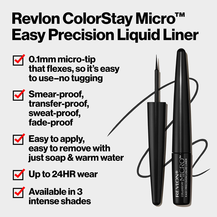 REVLON ColorStay Micro Easy Precision Liquid Eyeliner, Waterproof, Smudgeproof, Longwearing with Felt Tip Applicator, 301 Blackout, 0.057 fl oz