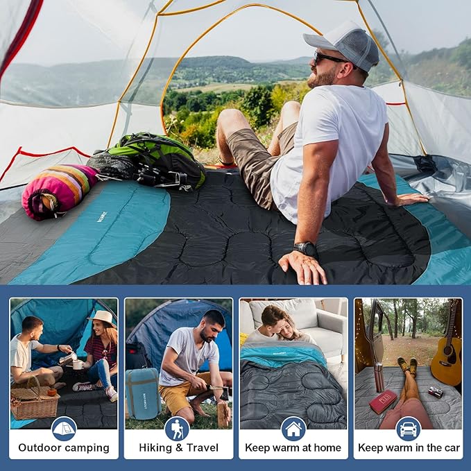 Cotton Flannel Double Sleeping Bag for Adults Machine Washable 2 Person Camping Sleeping Bag Queen Size Waterproof with Compression Sack for Cold Weather 3-4 Seasons