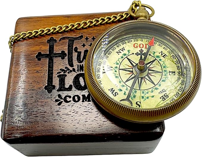 Bible Verse Brass Compass – “Trust in The Lord with All Your Heart” (Proverbs 3:5-6) | Religious Gifts for Men, Women, Boys, Girls, Teens | Daily Encouragement, Easter, Baptism, Faith-Based Keepsake