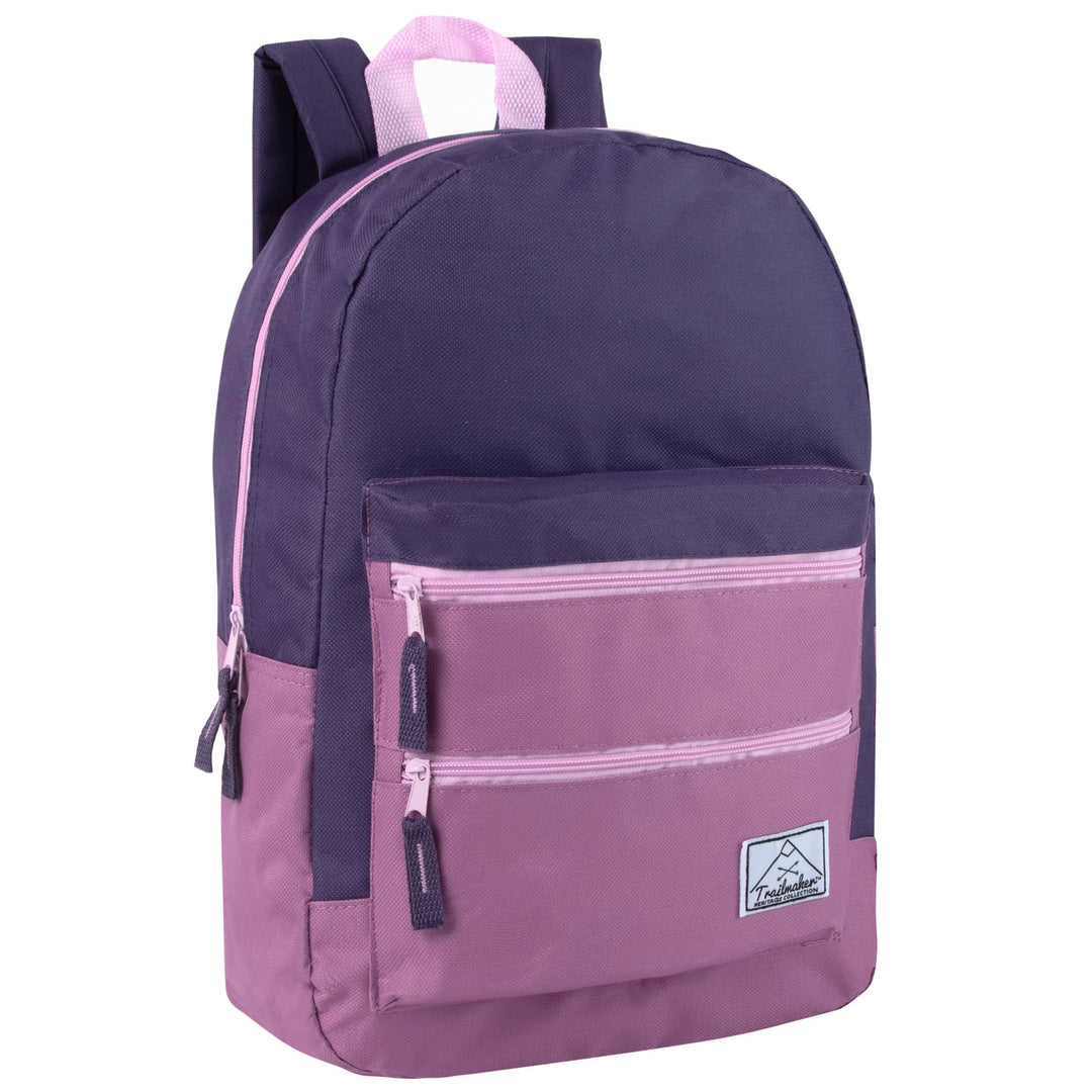 Trail maker Multi Pocket Multicolor Backpack with Adjustable Padded Straps (Purple)