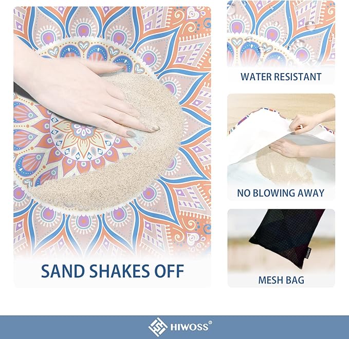 Beach Blanket Waterproof Sandproof Oversized 95”x 80”,Sand Free Beach Mat with Corner Pockets,Portable Mesh Bag for Beach Festival,Picnic,Travel and Outdoor Camping (SunsetOrange Blue)