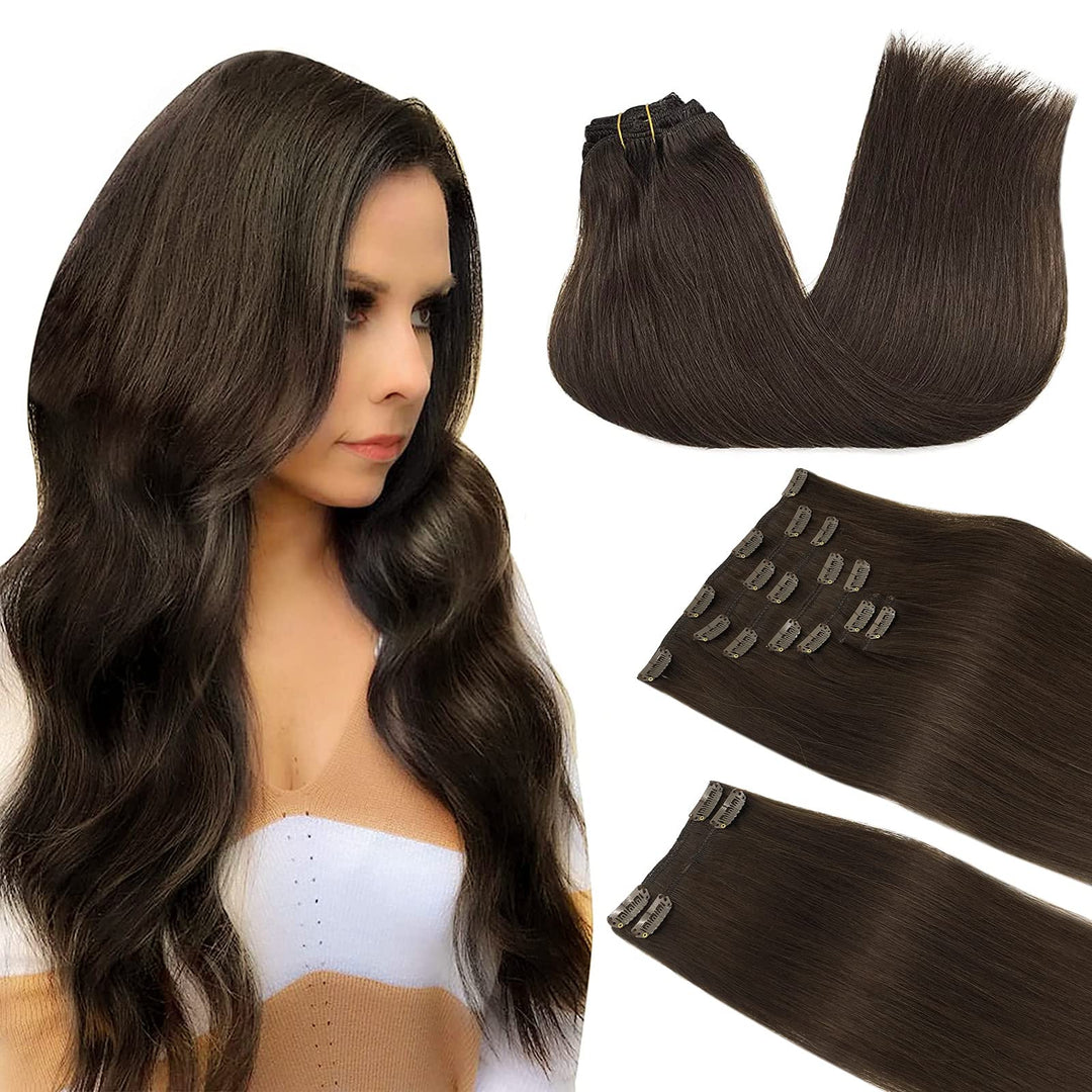 Doores Clip In Hair Extensions, Light Dark Brown 24 Inch 150G 9Pcs, Remy Hair Extensions Clip In Human Hair Human Hair Extension