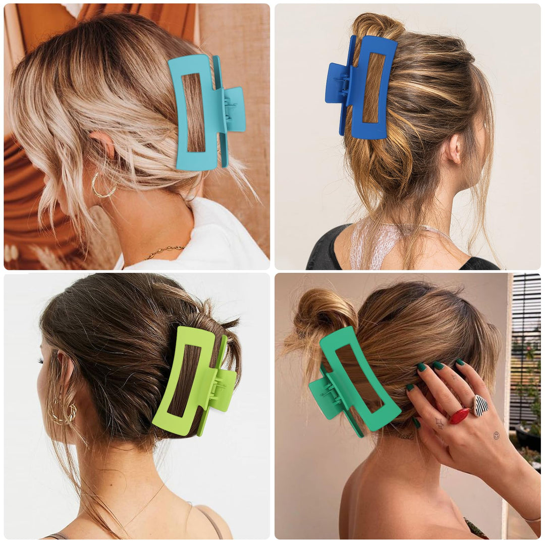 4.1 Inch Large Hair Claw Clips 8 Pcs Rectangle Big Hair Clips for Thick Hair Nonslip Claw Clips Acrylic Banana Jaw Clips Hair Accessories for Women and Girls (Dopamine)