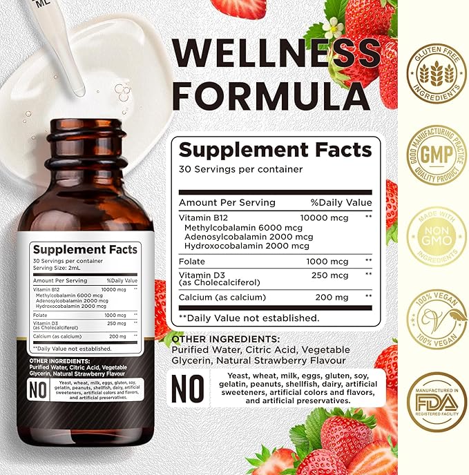 Magnesium Glycinate Liquid Drops Supplement | Vitamin B12 Complex Liquid Drops | Bundle