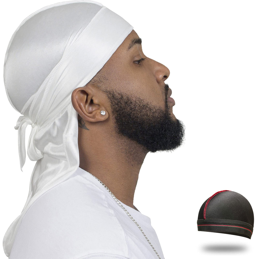 Forcewave Silky Durag For Men Wave Cap Satin Dorag For Men Women 360 Wave White