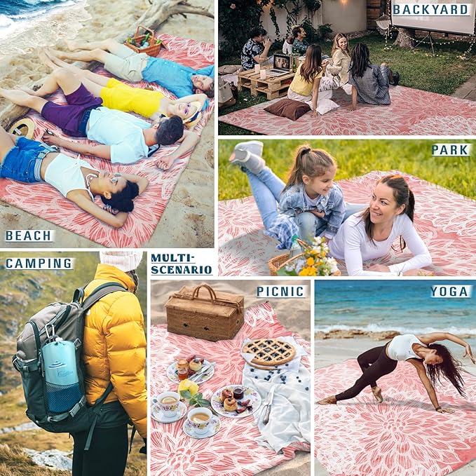 Beach Blanket Sandproof Waterproof 78''×110'' 1-7Adults Oversized,Compact Lightweight Durable Beach Mat for Travel Camping Hiking Picnic Blanket