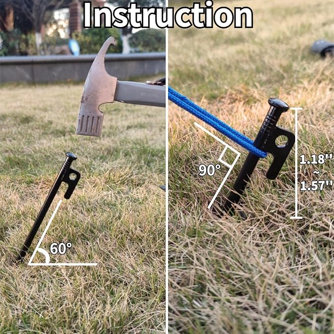 16inch 10 Packs Tent Stakes Heavy Duty Steel Large Tent Pegs for Camping Unbreakable Inflexible Extra Long Windproof