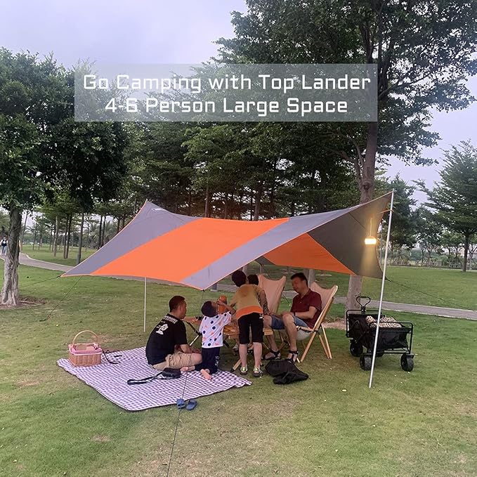 13.5 * 13.5ft Camping Tarp Shelter with Poles Large Tent Tarp Waterproof Rain Fly for Hammock Cover Bushcraft Picnic Backpacking Outdoor Survival