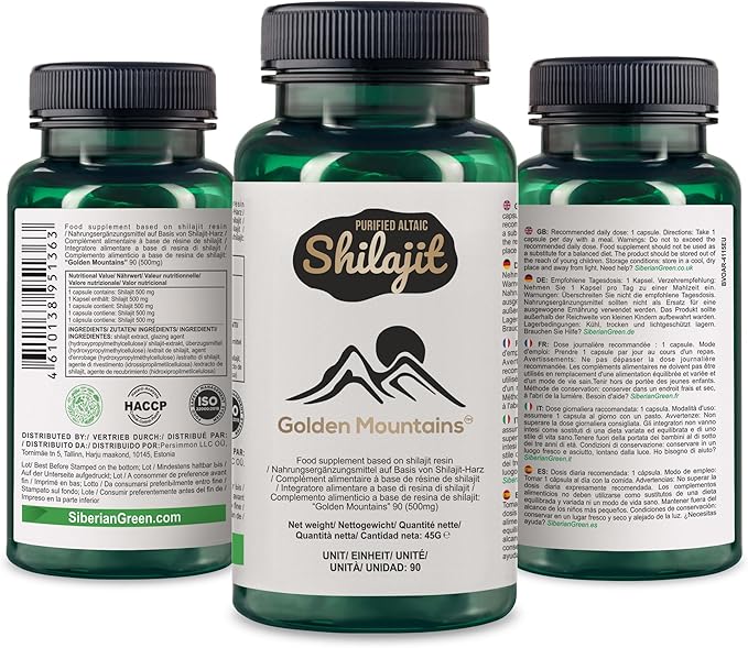 Golden Mountains Shilajit Vegan Capsule 500mg Pure Altai 90 Count Premium Trace Minerals