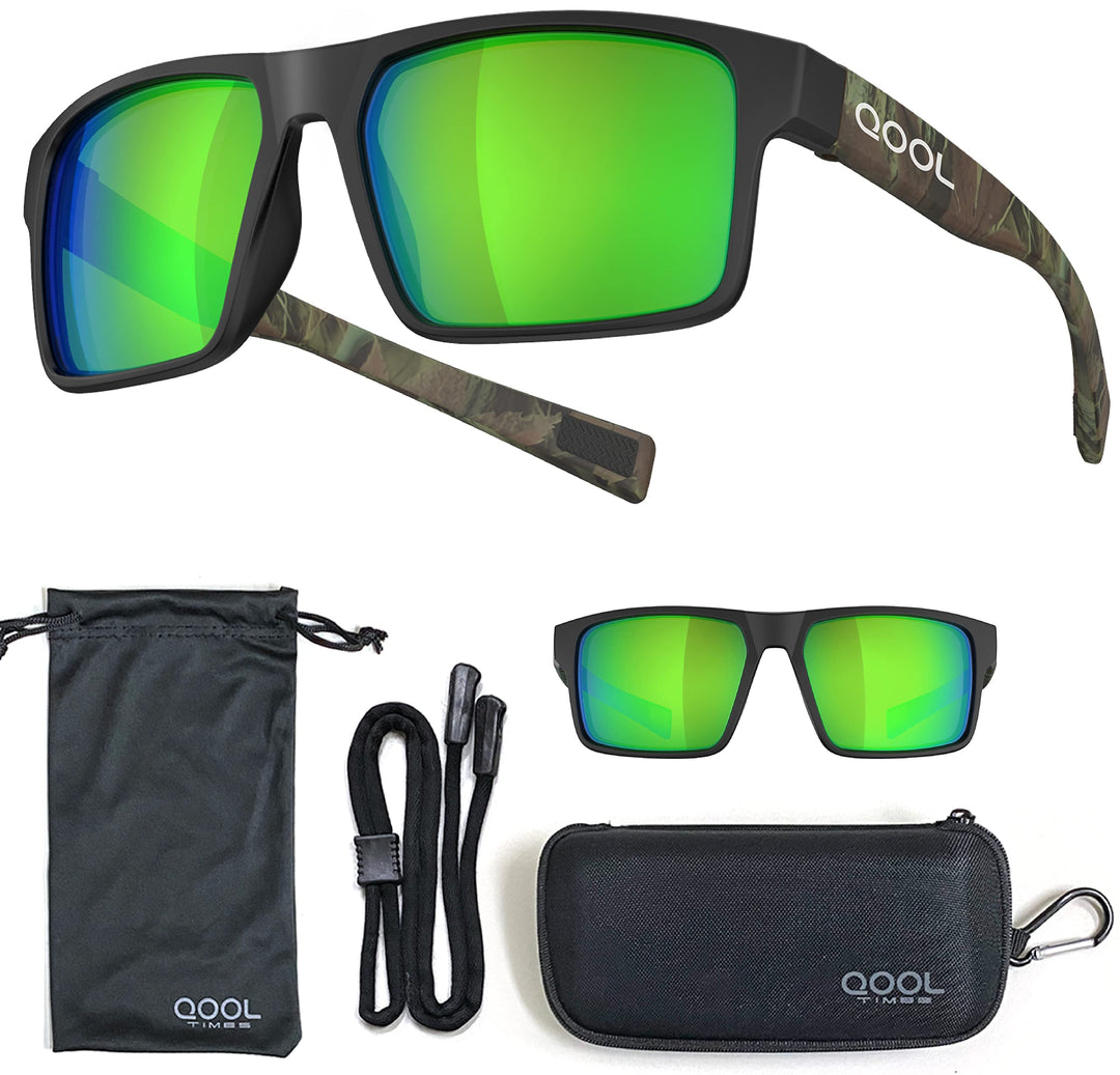 QOOL TIMES Living out your F1A Square Polarized green Sunglasses Men Women Fishing Running Driving