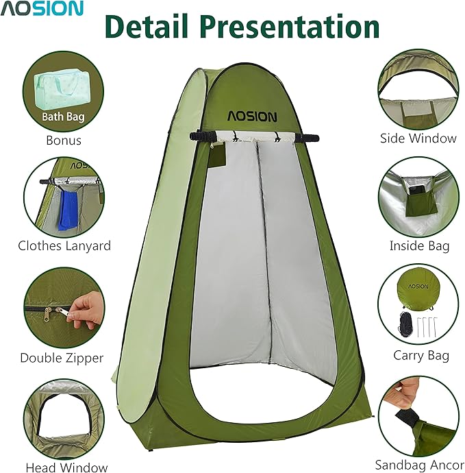 AOSION Privacy Shower Tent,Pop Up Changing Tent,Camp Bathroom Changing Dressing Room,Sun Sunshade Canopy Outdoor Rain Shelter for Camping Hiking Beach Picnic Fishing.