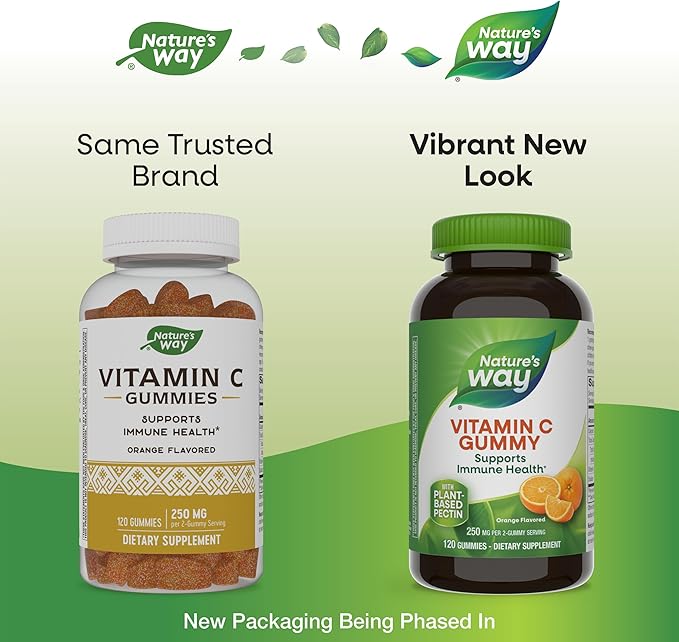 Nature’s Way Vitamin C Gummies, Support Immune Health*, Antioxidant, 250 mg per 2-gummy Serving, Orange Flavored, 120 Gummies (Packaging May Vary)