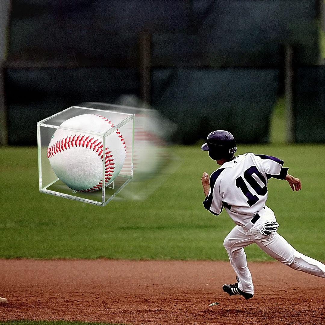 2 Pack Baseball Display Case UV Protected Acrylic Clear Baseball Holder Square Cube Ball Protector Memorabilia Autograph Display Box for Official Size Baseball