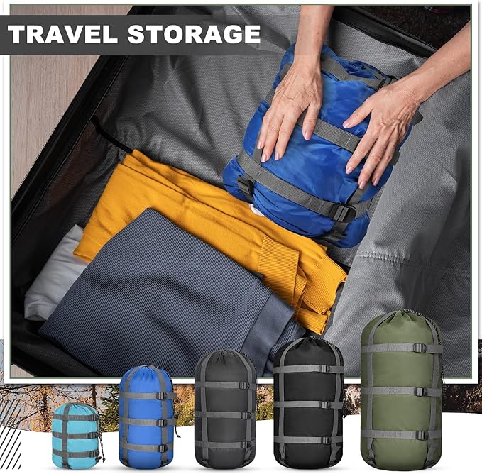 5 Pack Compression Stuff Sack 5 Assorted Size Sleeping Bag Stuff Sack Ultralight Sleeping Bag Cover Space Saving Gear for Travel Outdoor Camping Hiking Backpacking