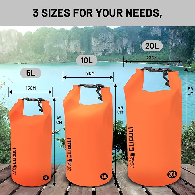 Waterproof Dry Bag,Roll Top Orange Large Waterproof Backpack 2L/5L/10L/20L/30L/40L Floating Lightweight Bags for Kayaking, Boating, Fishing, Swimming Camping with Waterproof Phone Case
