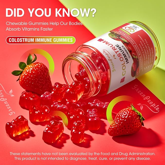 2 Pack Colostrum Supplement Gummies for Women & Men, with Biotin 10000mcg, Collagen, Grape Seed, Vitamin A, D3, B1 for Hair Skin Nails,Immue Support, Sugar-Free, 60 Day Supply