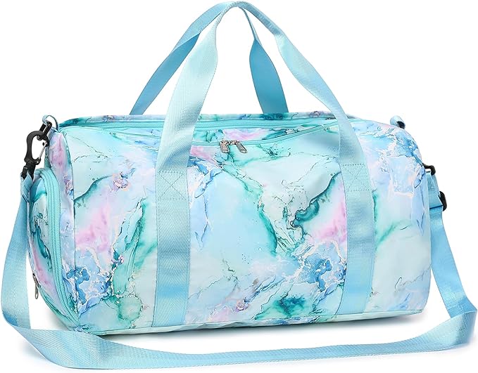 Gym Bag Sports Duffle Bag with Wet Pocket Weekender Overnight Bag with Waterproof Shoe Pouch and Air Hole for Girls Kids Women Travel Foldable Bag