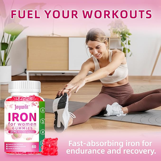 Iron Gummies for Women - Strawberry Flavored Blood Builder Iron Supplement with Vitamin C,E, B & Folic Acid - Health Blood & Energy Support for Iron Deficiency - Gentle Support, Daily Wellness|60 ct