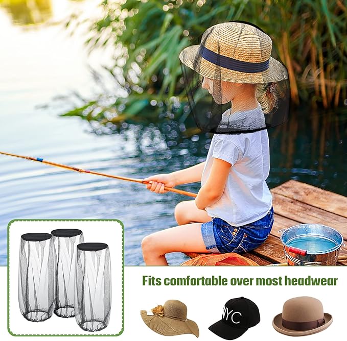 Sintege 18 Pcs Mosquito Head Net Black Mosquito Mesh Net Face Neck Fly Netting Hood Protecting Net Cover Wearable Mosquito Face Net for Bugs Insect Mosquito Net Hat for Outdoor Hiking Camping Walking