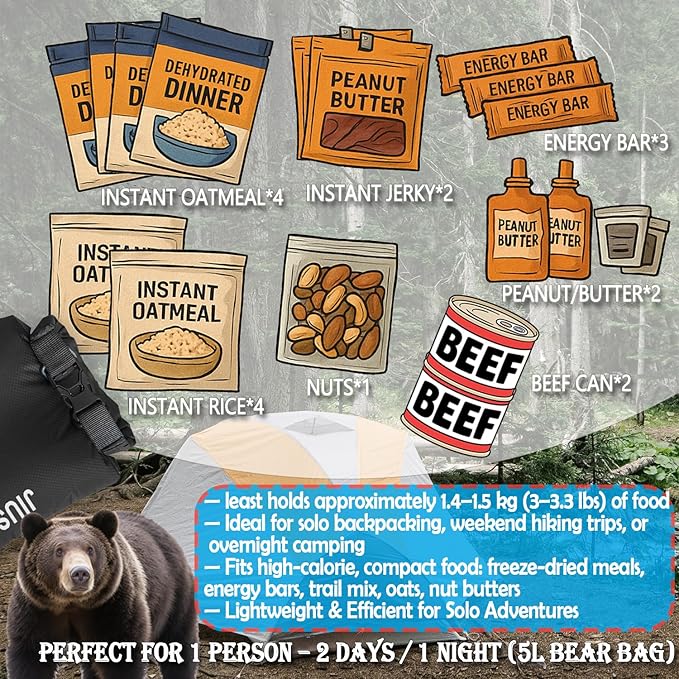 6.7Oz Ultralight Bear Bag Hanging Kit: 30D Waterproof Bear Proof Food Storage for Backpacking and Camping Alternative to Bear Canister (5L)