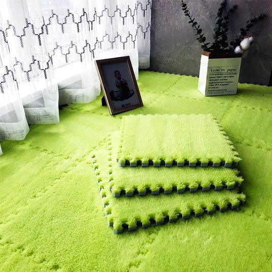 easycustomerlee 12pcs Tiled Puzzle Play Mats Interlocking Shaggy Soft EVA Foam Mats Protective Floor for Children Kids Room Home Parlor Bedroom(Green)