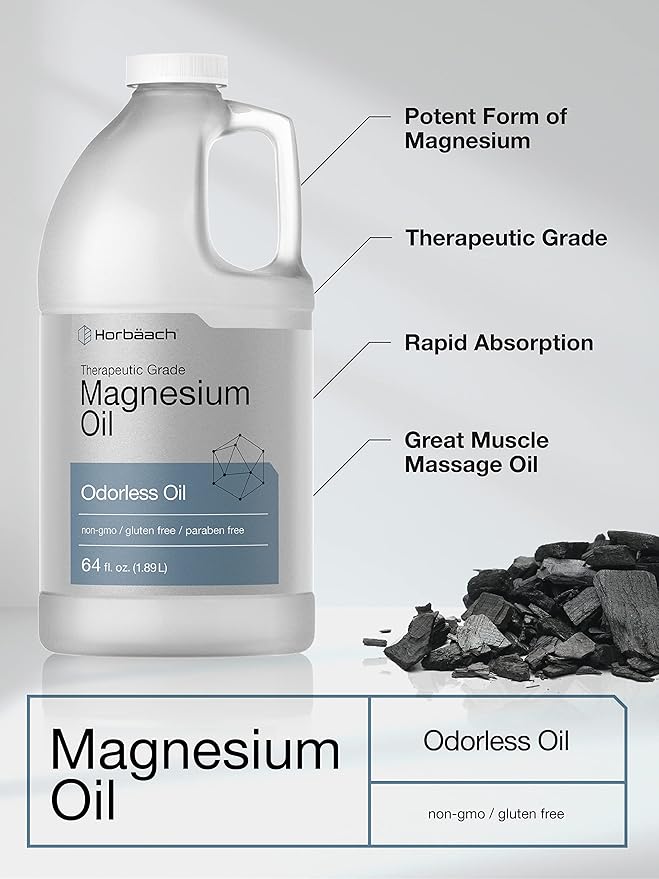 Horbäach Magnesium Oil | 64 fl. oz | Therapeutic Grade | Vegetarian, Non-GMO, Gluten Free, and Paraben Free Odorless Formula