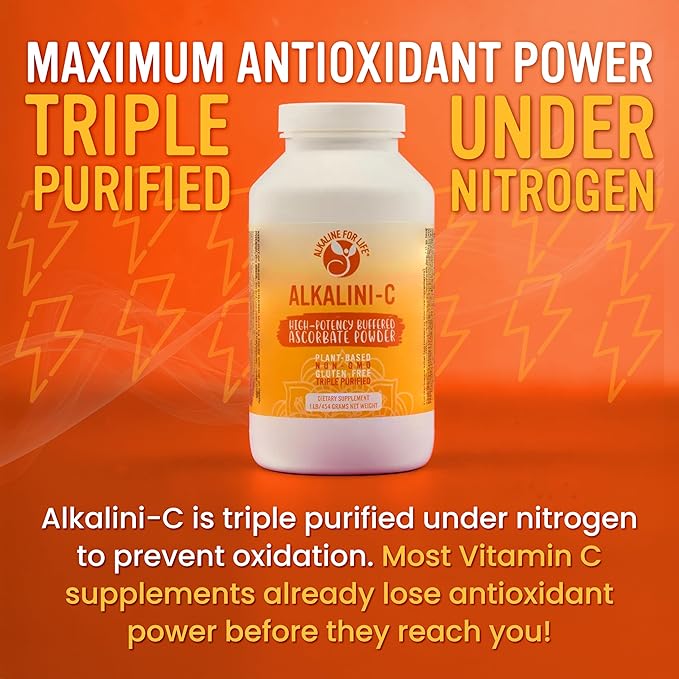 Alkalini-C Vitamin C Powder, Potent Natural L-Ascorbate VIT C Powder, Corn-Free Non-GMO VIT C, Buffered Vitamin C for Enhanced Absorption, 100% Pure Powder Form, Immune Support Supplement 8oz
