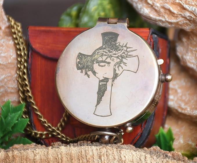 Be Strong and Courageous Brass Religious Compass Gift Confirmation Baptism Easter Christian Catholic Graduation Trekking Adventure Engraved Scripture Prayer Gift for Men Women Teenage Boys Girls