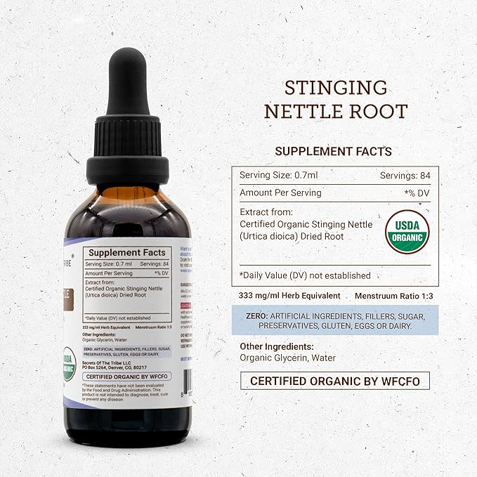Stinging Nettle Root USDA Organic | Alcohol-FREE Extract, High-Potency Herbal Drops, Respiratory System | Made from 100% Certified Organic Stinging Nettle (Urtica Dioica) Dried Root 2 oz