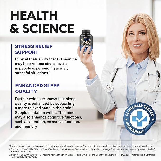L Theanine 400 mg | L-Theanine Stress Relief | Extra Strength Supplement | Made in USA | Relaxation, Sleep & Calm Support | For Men & Women | Plant Based, Non-GMO & Gluten-Free | 120 Vegan Capsules