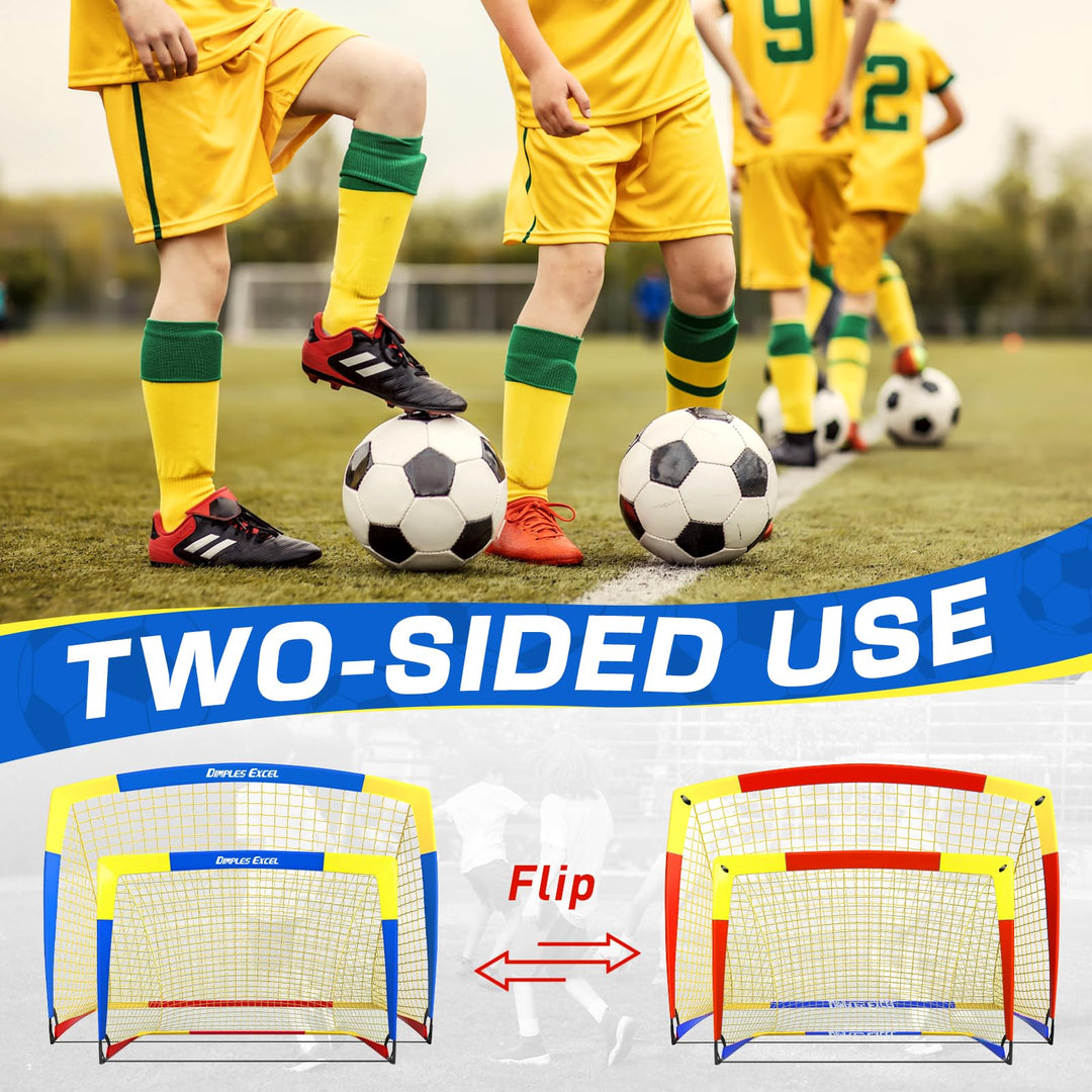 Dimples Excel Soccer Goals Kids Soccer Net for Backyard (4x3.1 FT 2 Set, Blue Yellow)