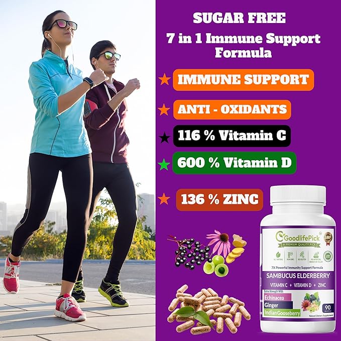7 Ingredients Elderberry Blend & 4X Turmeric Curcumin Blend. Elderberry with ZINC Echinacea Vitamin C & D Turmeric with Ginger 95% Curcuminoids & Black Pepper 90+90 Capsules.All Natural Non-GMO