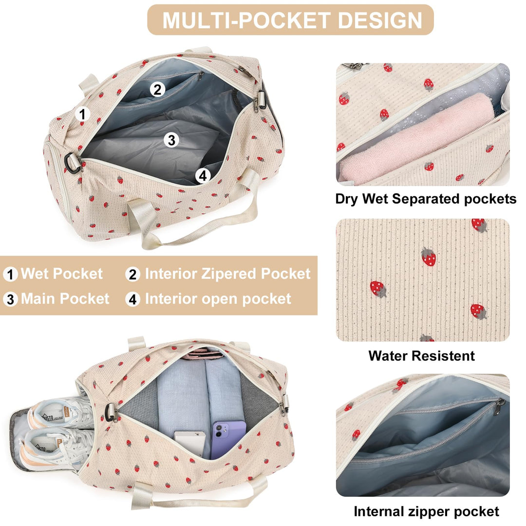 BLUBOON Duffle Bag Girls Kids Cute Gym Bag with Shoes Compartment & Wet Separation Waterproof Sports Overnight Travel Bag