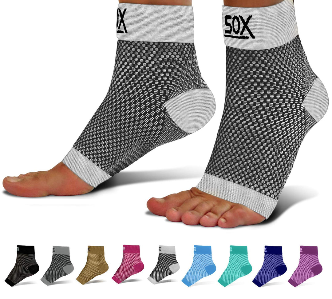 SB SOX Plantar Fasciitis Compression Socks for Women & Men - Best Arch Support for All Day Wear - Relief for Heel Pain and Night Splint Comfort (White, Small)