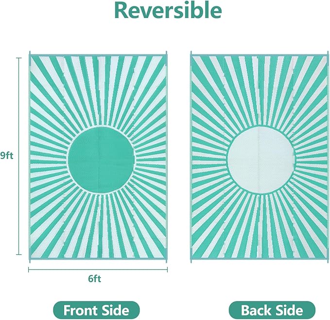 Anidaroel Outdoor Plastic Straw Rug, 6x9ft Waterproof Outdoor Rugs for Patios Clearance, Reversible Camping Rugs for Outside RV, Large Outdoor Area Rug for Backyard, Garden (Green, 6'x9')