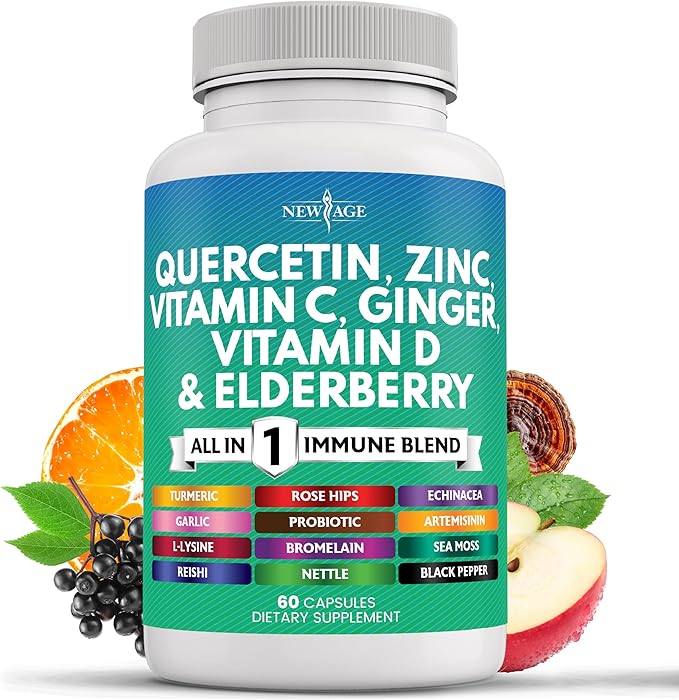 Quercetin Zinc Vitamin C Vitamin D Bromelain Elderberry - Nettle Supplement with Artemisinin, Sea Moss, Echinacea - 60 Count