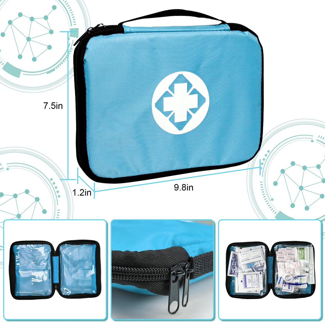 300 Piece Portable First Aid Kit Refill Supplies for Business Mini Home Emergency First Aid Survival Essential Kit for Outing Skating Waterproof First Aid Bag for Backpacking, Blue 1st Aid