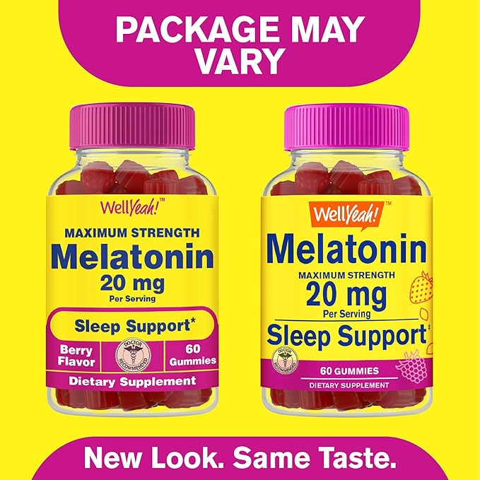 Melatonin Gummies 20mg | Sleep Support | Maximum Strength Melatonin 20mg Gummies for Adults | Fast Dissolved | Great Berry Flavor | 60 Count | Vegan, Non GMO