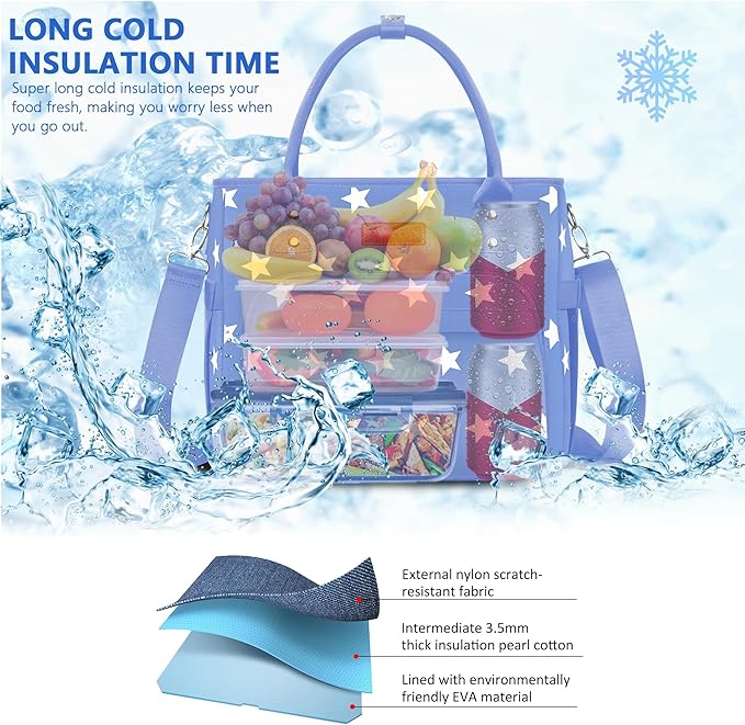 Lunch Bag Lunch Box Women - Leakproof Insulated Lunch Cooler Bag for Women - Large Lunch Tote Bags Adults, Blue Pentagram