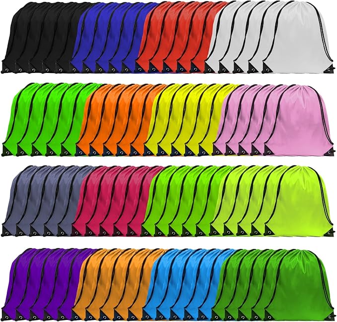 GoodtoU Drawstring Bags, Nylon Backpack Draw String Gym Bag for Sport, Traveling, Team (16 Colors, 80Pcs)
