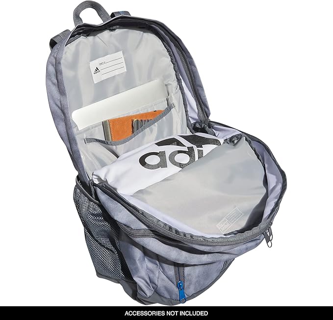 adidas Prime 6 Backpack, Stone Wash Grey/Bright Royal Blue, One Size