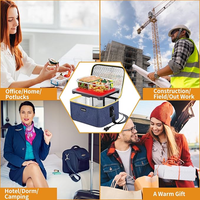 Aotto Portable Electric Lunch Box Food Heater - 110V Portable Oven and Food Warmer, Heated Lunch Box for Adults, Cook, Reheat, and Keep Meals Warm for Travel, Office, and Home - Navy Blue