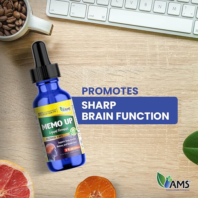 America Medic and Science Memo Up (60 mL) | Liquid Herbal Supplement for Children, Teens, and Adults | Brain Vitamin Drops with Ginkgo Biloba Leaf Extract | Boosts Memory, Focus, and Blood Flow
